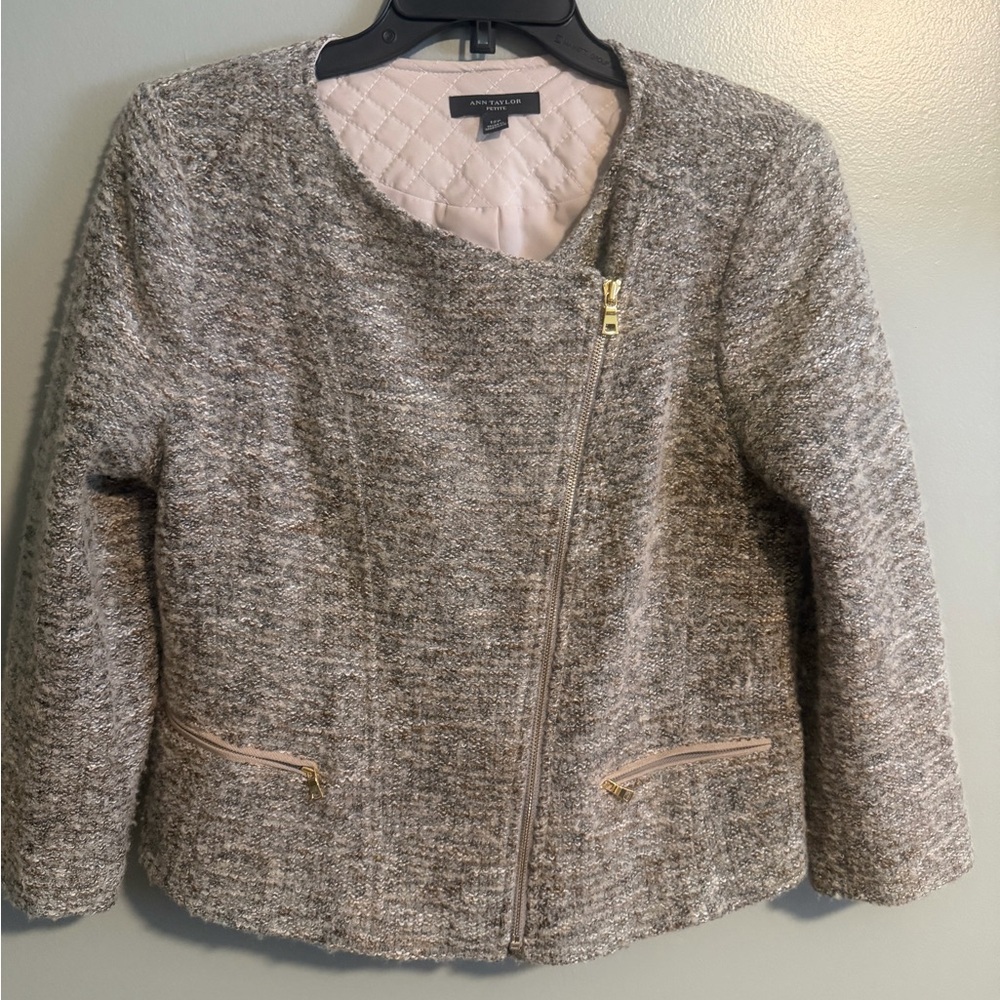 Anne Taylor Wool Blend Lined Blazer Jacket  small front pockets 12Petite